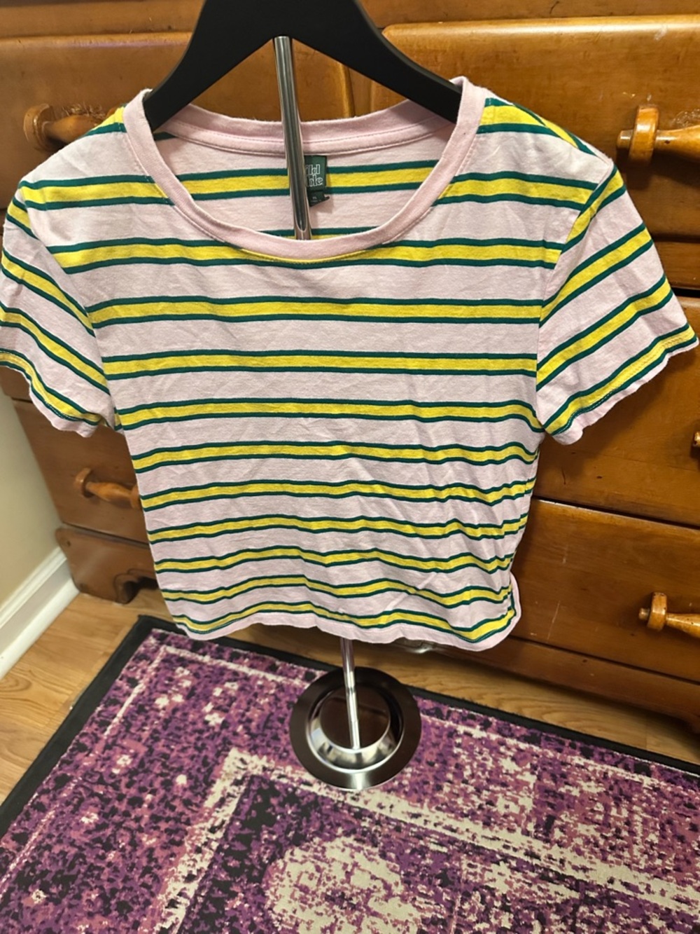 wild fable Pink Tee with Green & Yellow Stripes